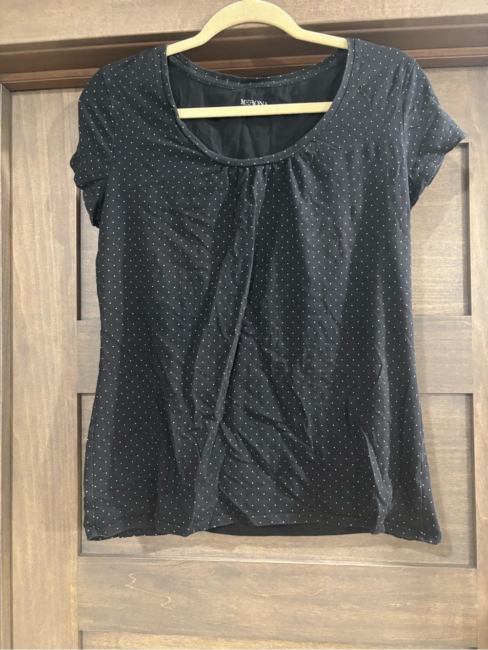 Merona Black Short Sleeve Scoop Neck Dot Print Top